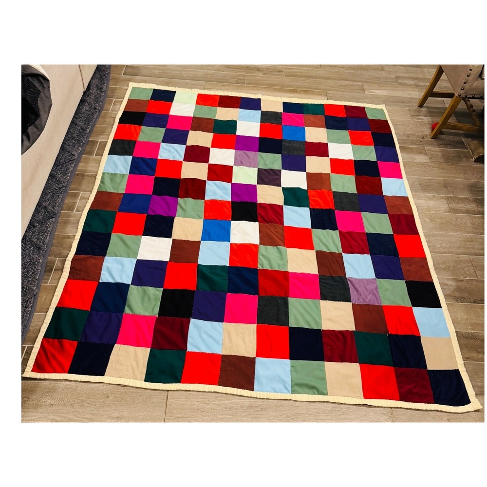 Handmade Patchwork Quilt Throw Blanket Multicolor Vintage Retro Boho MCM Rustic